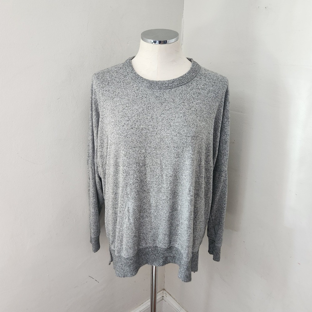 Aerie Womens‎ Medium Marled Grey Crew Neck Long Sleeve Pullover Sweater Slit Hem